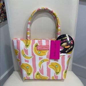 Betsey Johnson Pink and Yellow Bananas Insulated Lunch Tote Bag